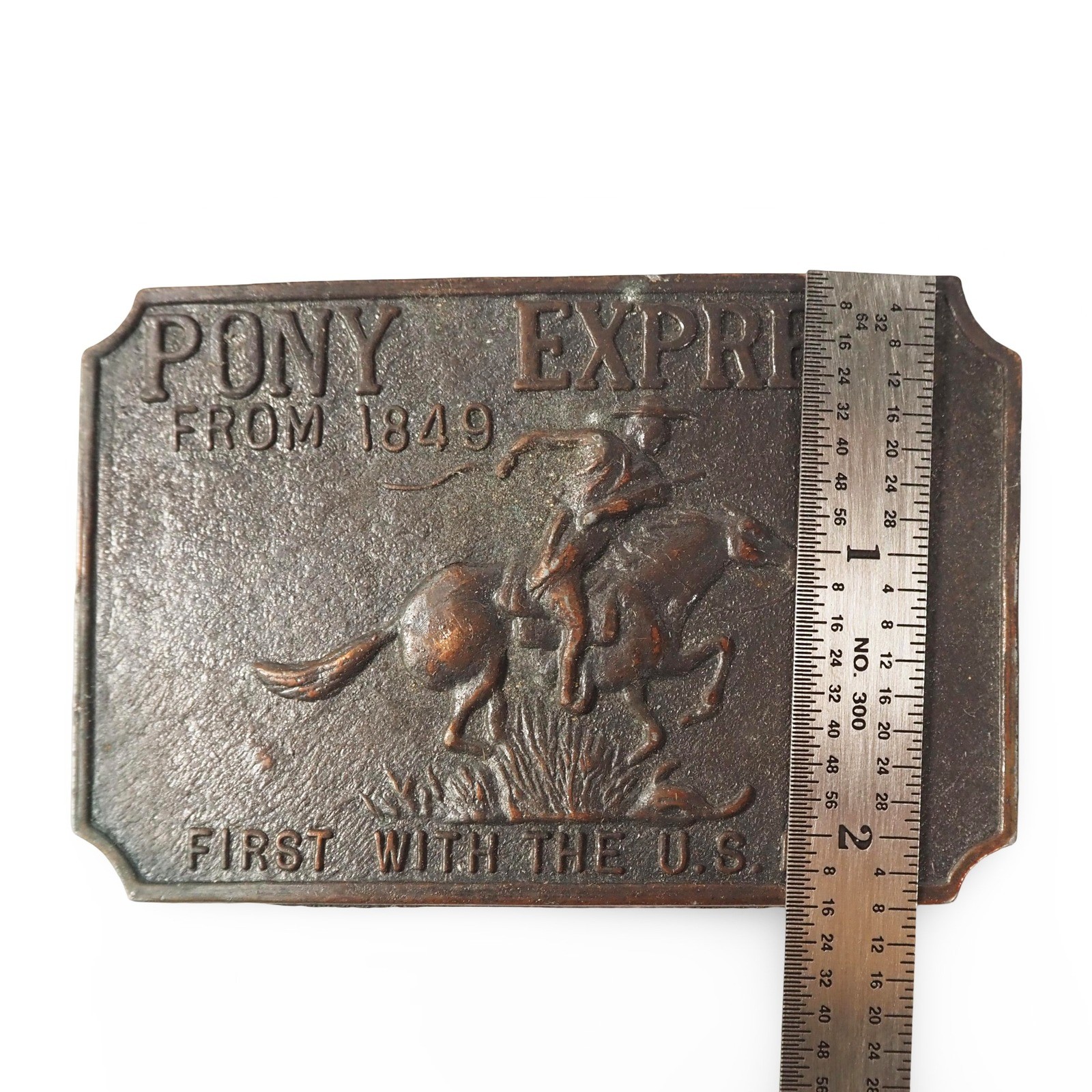 Vintage Pony Express From 1849 Belt Buckle Western Cowboy Horse US Mail Bronze