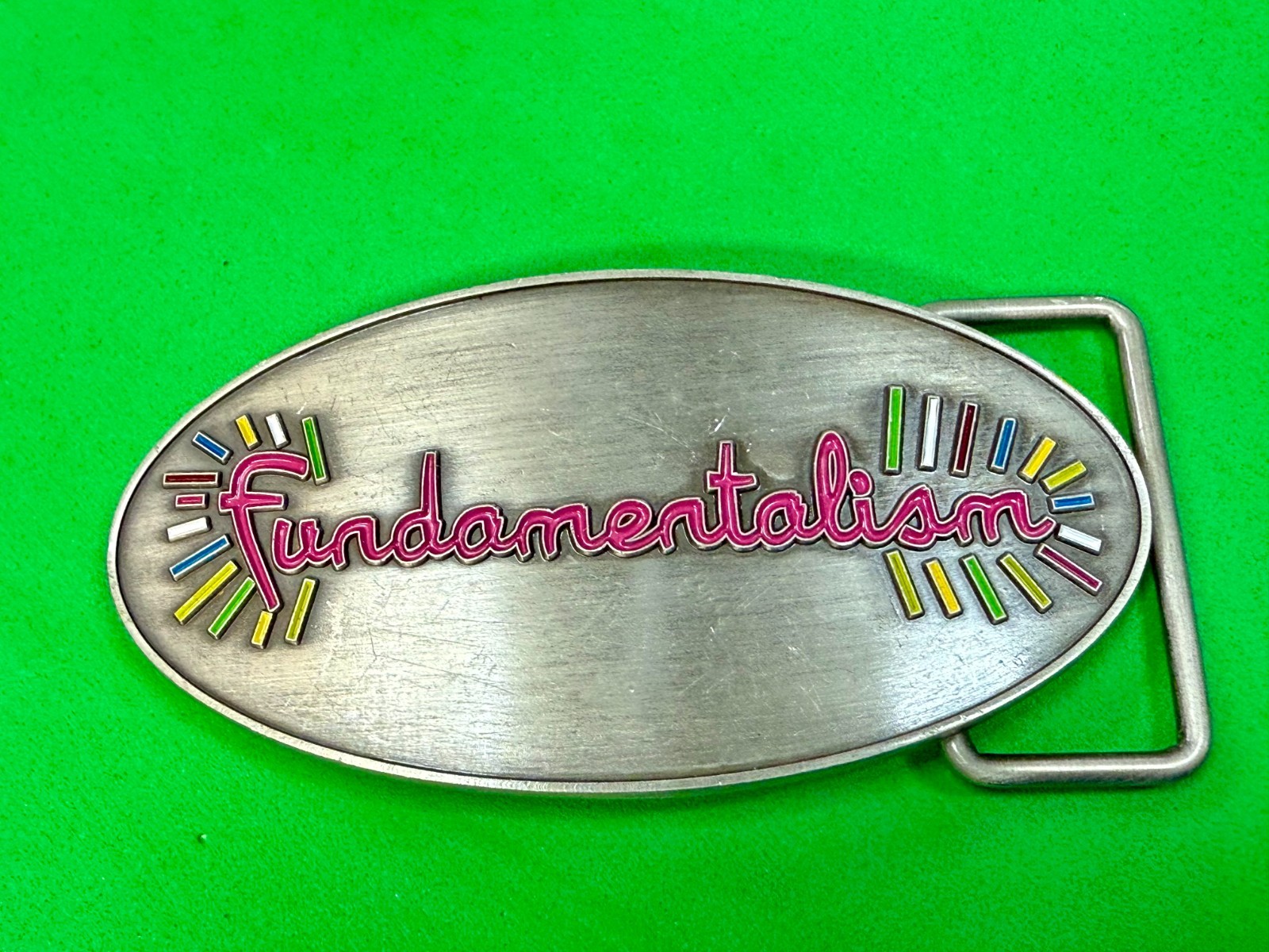 Custom Fundamentalism Spelled Out Statement Silver Color 4&Prime; Wide Belt Buckle