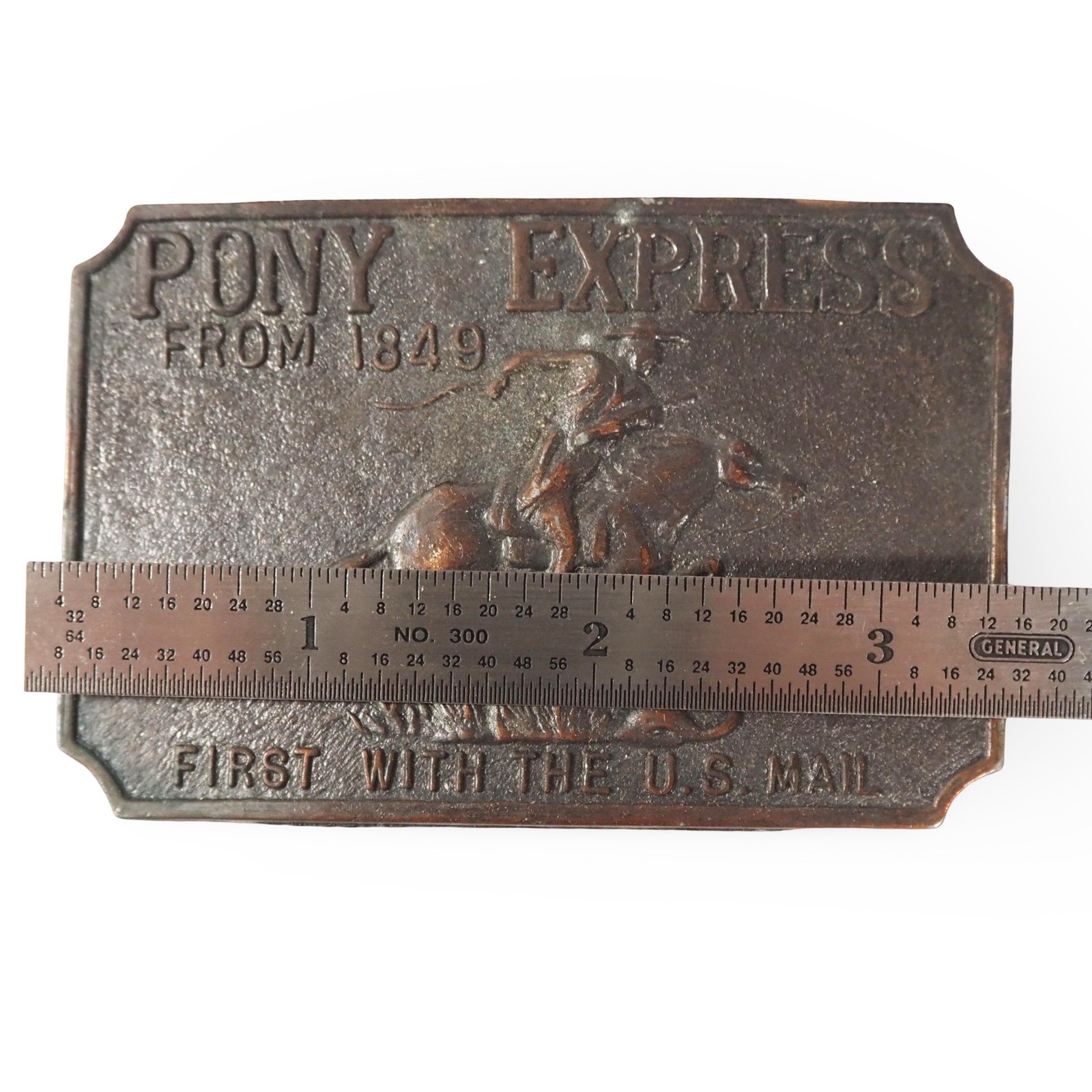Vintage Pony Express From 1849 Belt Buckle Western Cowboy Horse US Mail Bronze