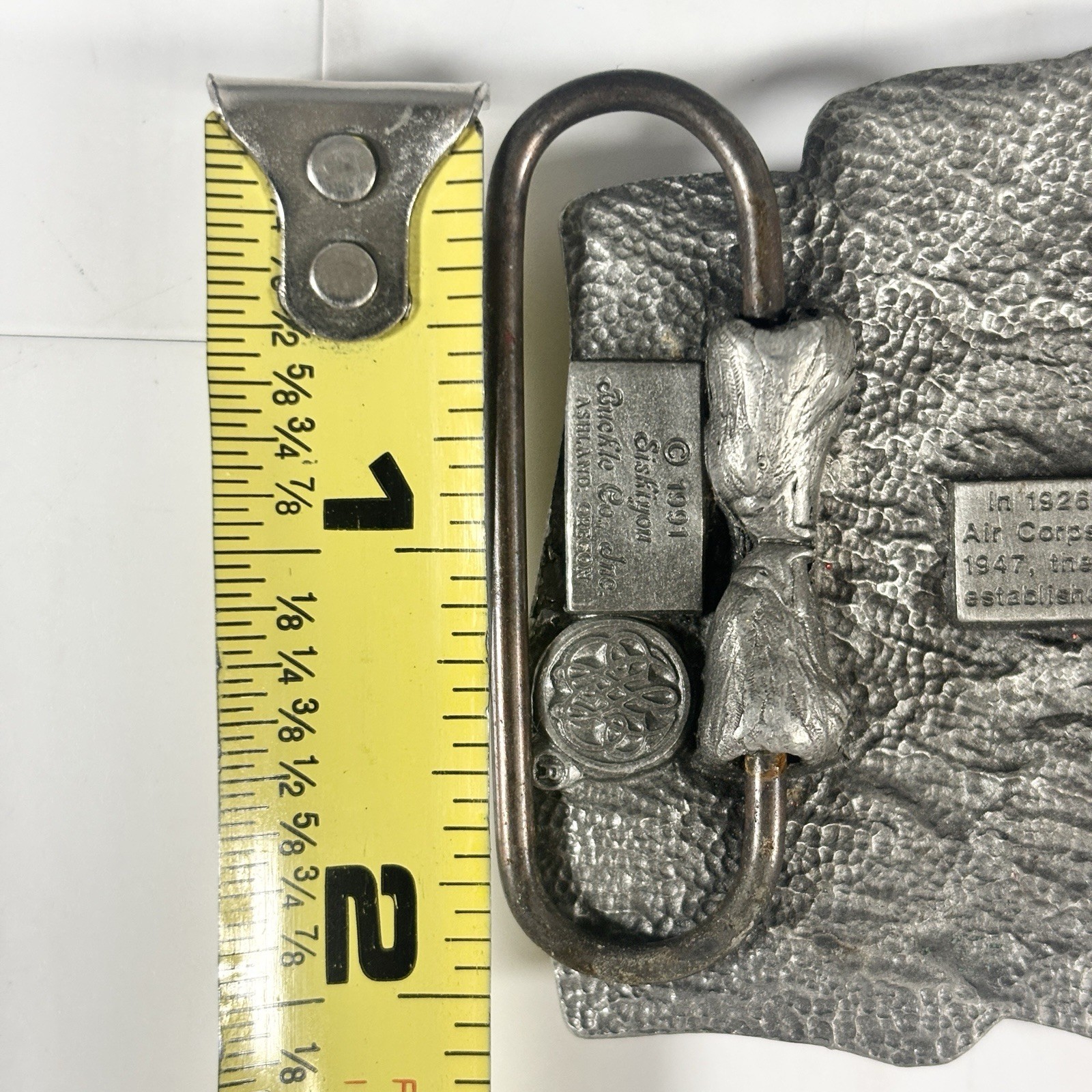 Vintage USA United States Air Force Military Belt Buckle 1.75” Flag Eagle Pewter