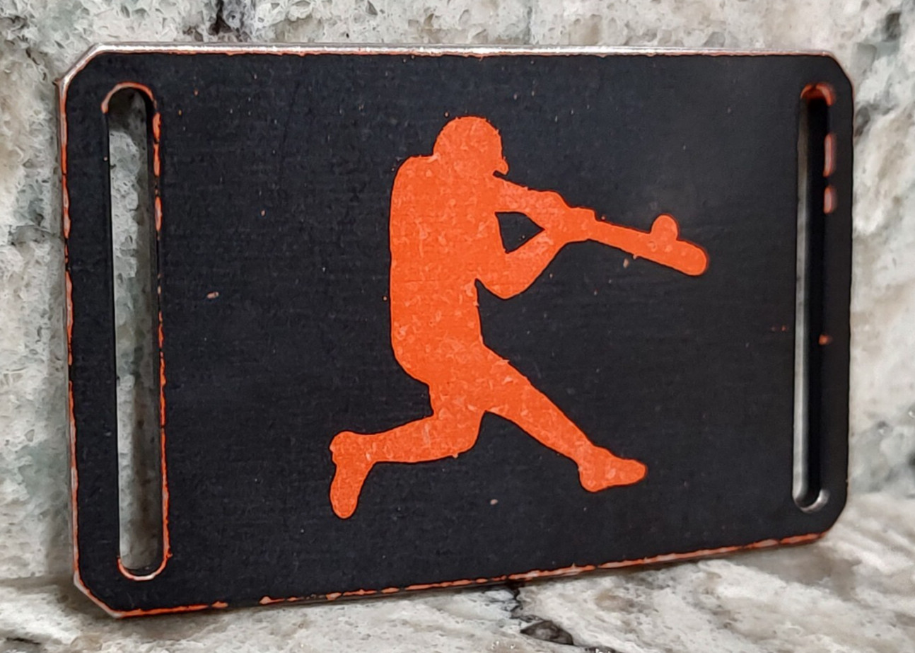 GRIP6 BELT BUCKLE – RUSTIC PAINT – BASEBALL PLAYER – PAINTED! – 1.5 INCH WIDE