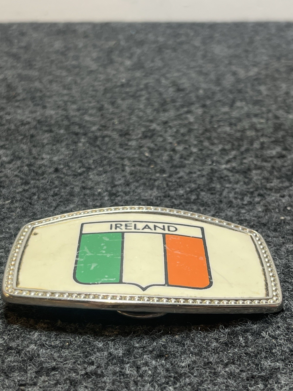 Vintage Ireland Flag Enamel Belt Buckle Silver Tone Irish Souvenir