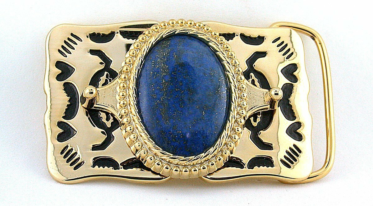 40×30 Oval Natural Lapis Cab Cabochon Gold Color Southwest Western Belt Buckle
