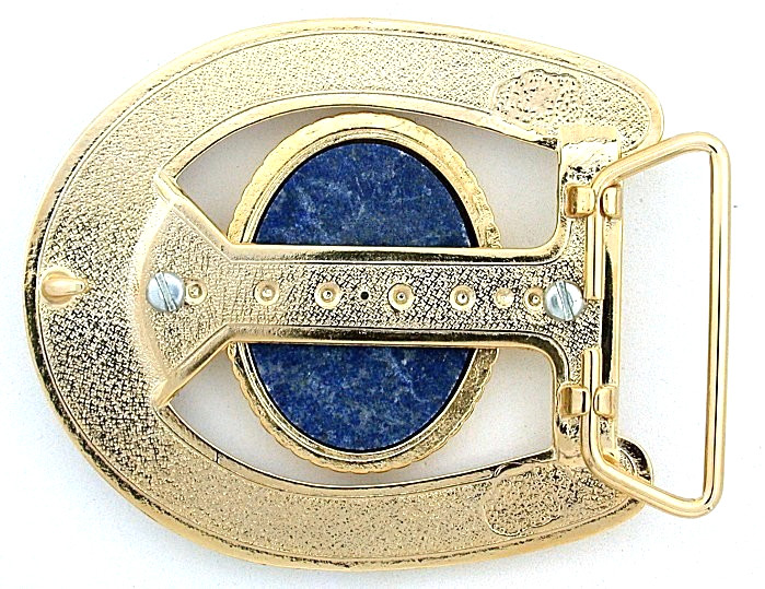 Gold Color 40×30 Lapis Carnelian Agate Cab Horseshoe Belt Buckle PBB37OTH/3726