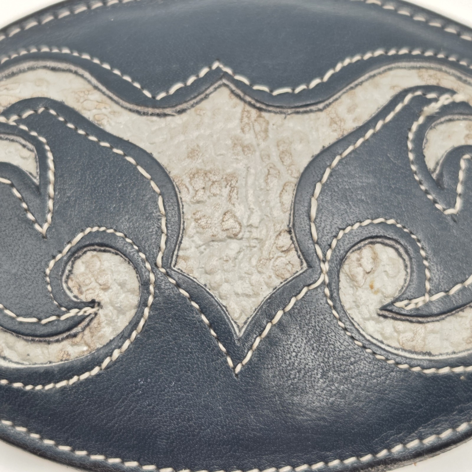 Vintage Tony Lama Navy Blue & Gray Antelope Skin Belt Buckle Made In USA