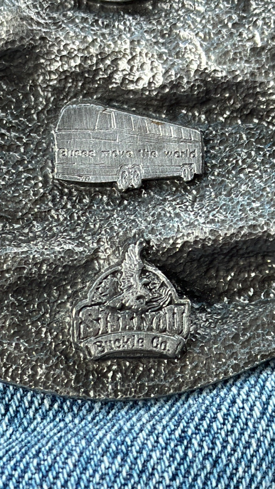 Vintage GREYHOUND belt buckle BUS heavy pewter WESTERN cowboy driver USA 1989
