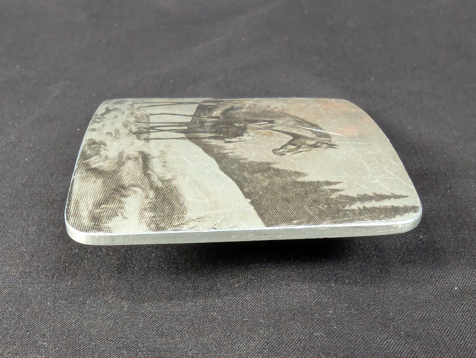 Vintage Perma-Tech Belt Buckle Appaloosa Mare and Foal Etched Aluminum 3.5 Inch