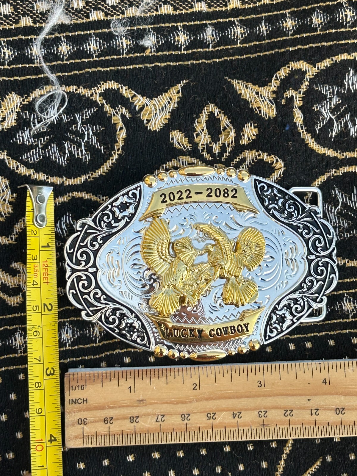 Western Buckle Gold Black Silver Roosters Cowboy 2 »Buckle Hebilla Vaquero Gallo