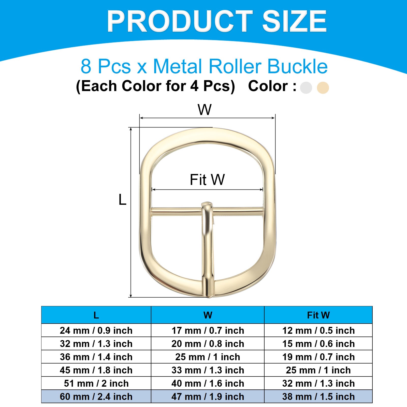 8Pcs 1.5&Prime; Single Prong Belt Buckle Metal Roller Buckle Silver/Light Gold