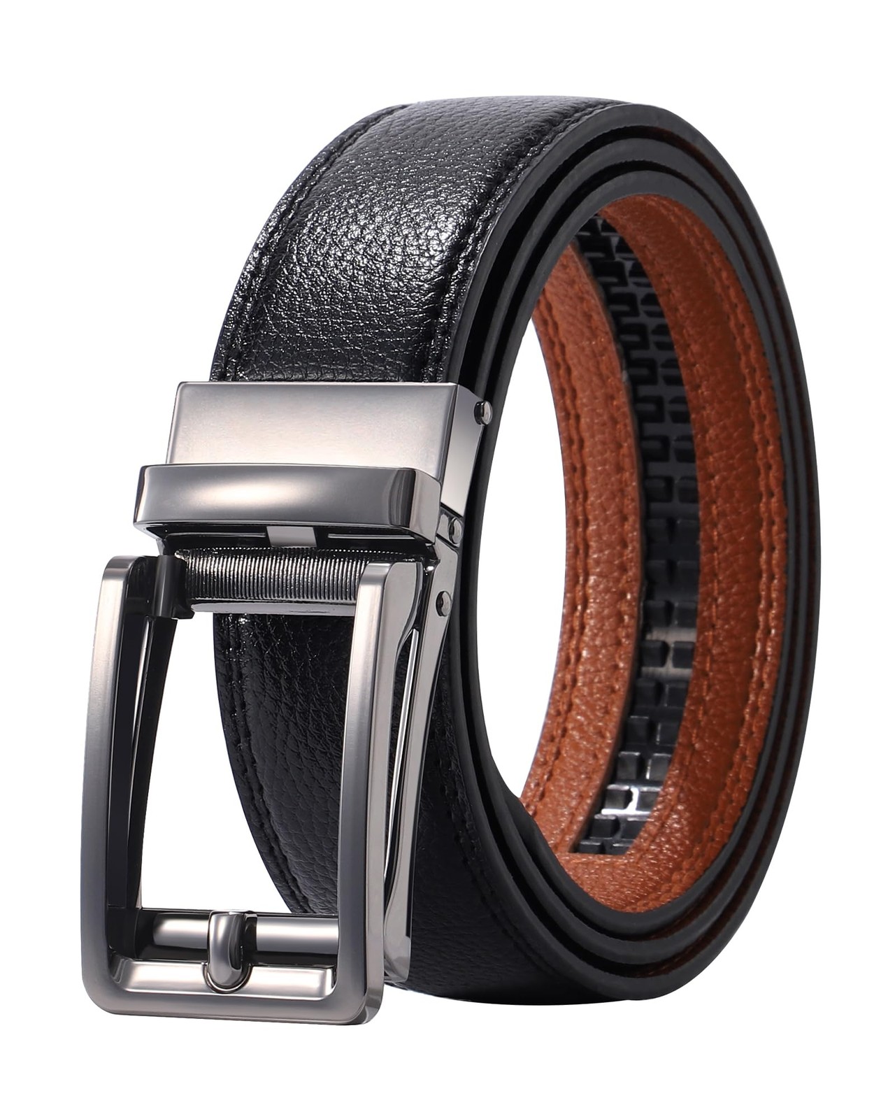 AWAYTR Ratchet Dress Belt for Men – Fit Waist: 36&Prime;-42&Prime;, Gunmetal Buckle-black