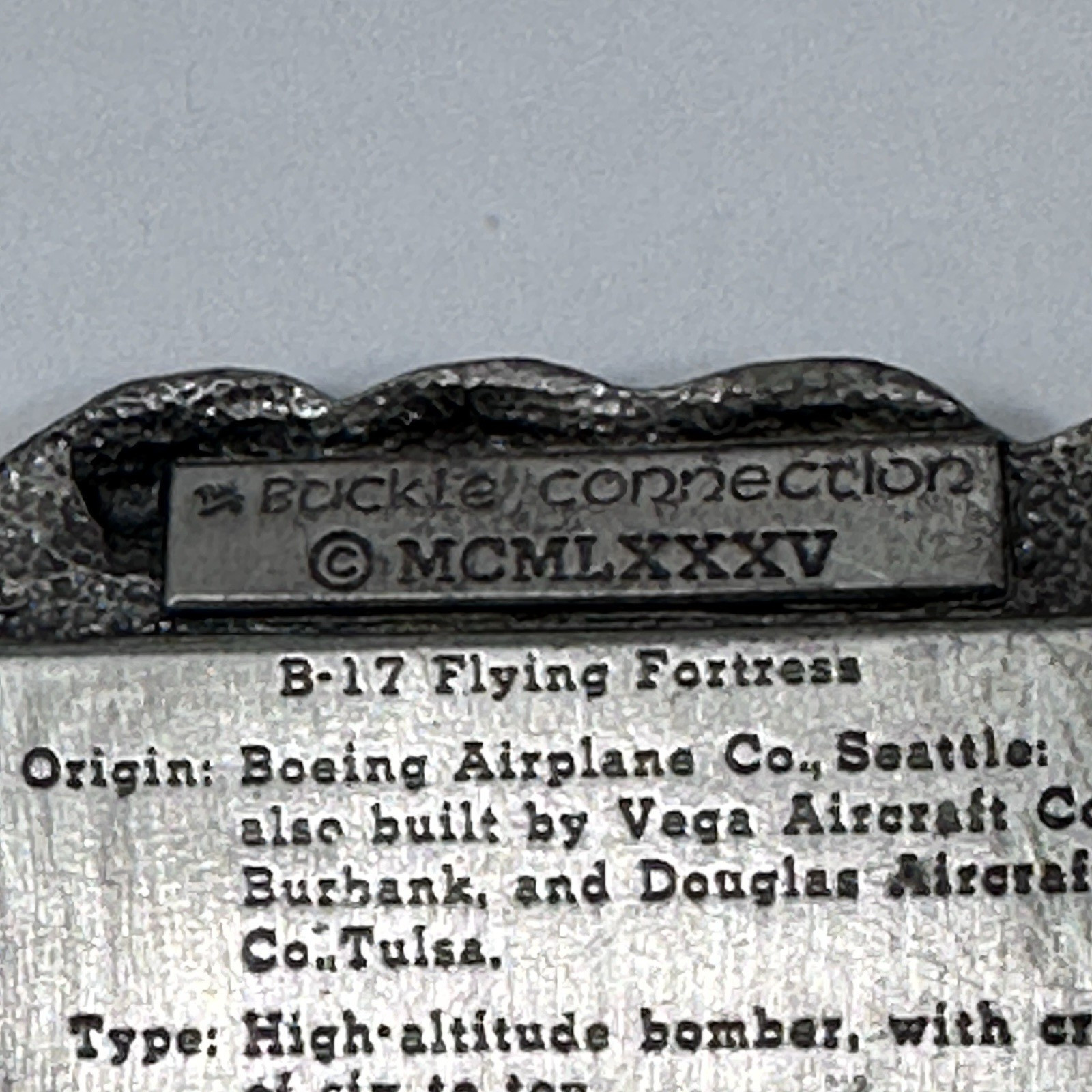 Vintage 1985 B-17 Flying Fortress 50th Ann Belt Buckle Limited Edition #1393