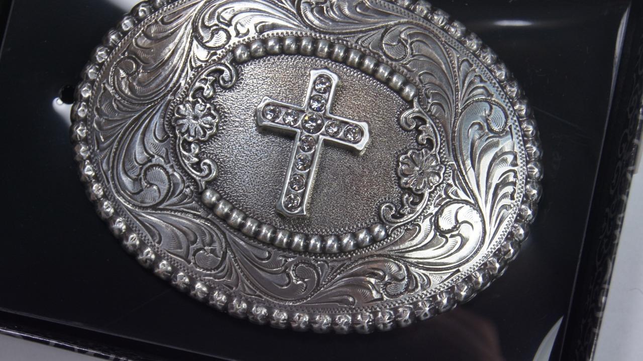 Nocona Blazin Roxx Belt Buckle Oval Cross Silver 3756842C M & F Western