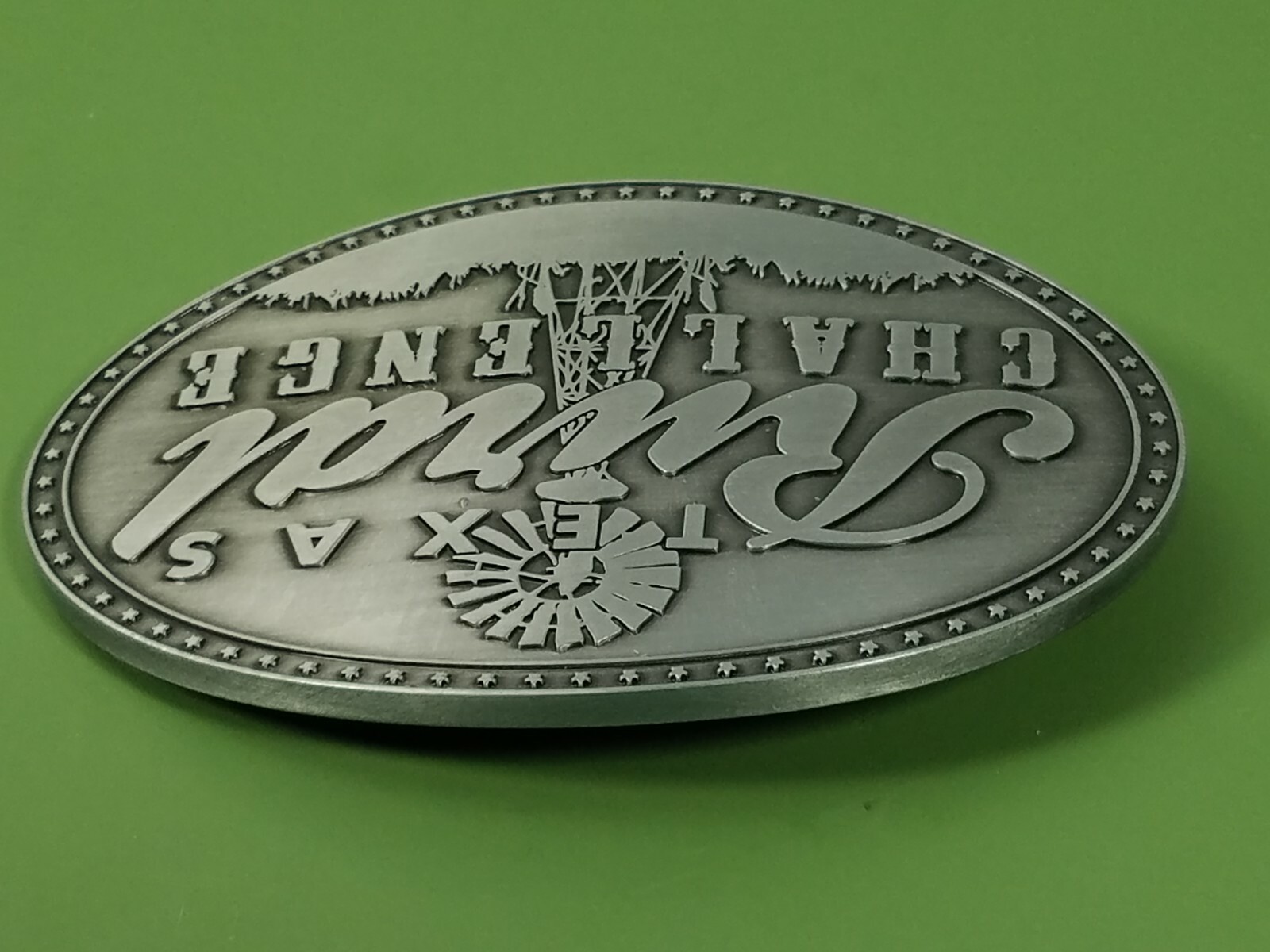 Belt Buckle Texas Rural Challenge Windmill Scenery Pewter Color 4 x 2 1/2&Prime;