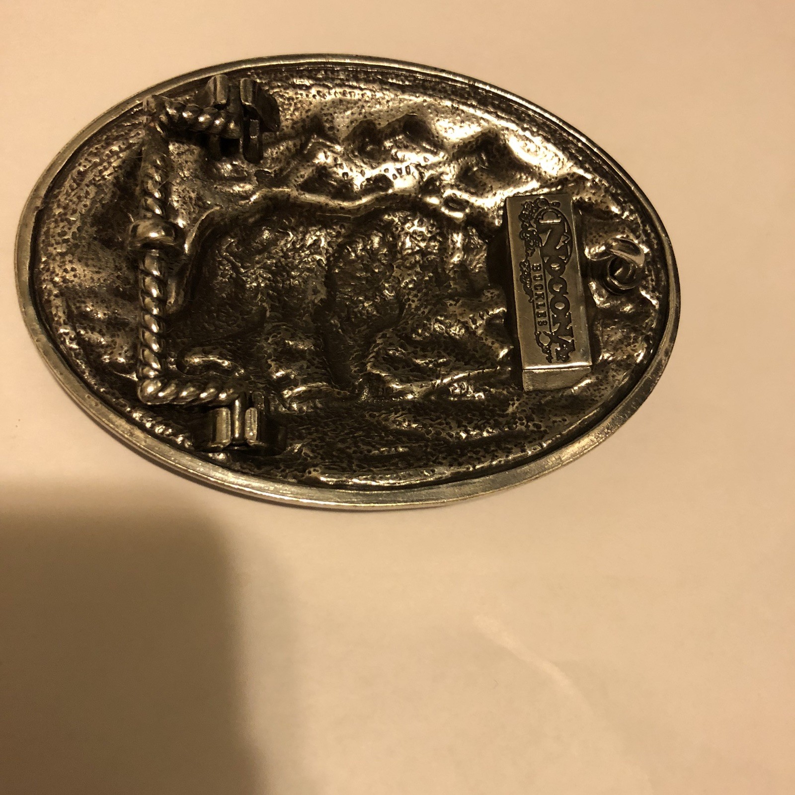 Nocona Oval Grizzly Bear Belt Buckle Metal Silver-Tone @A