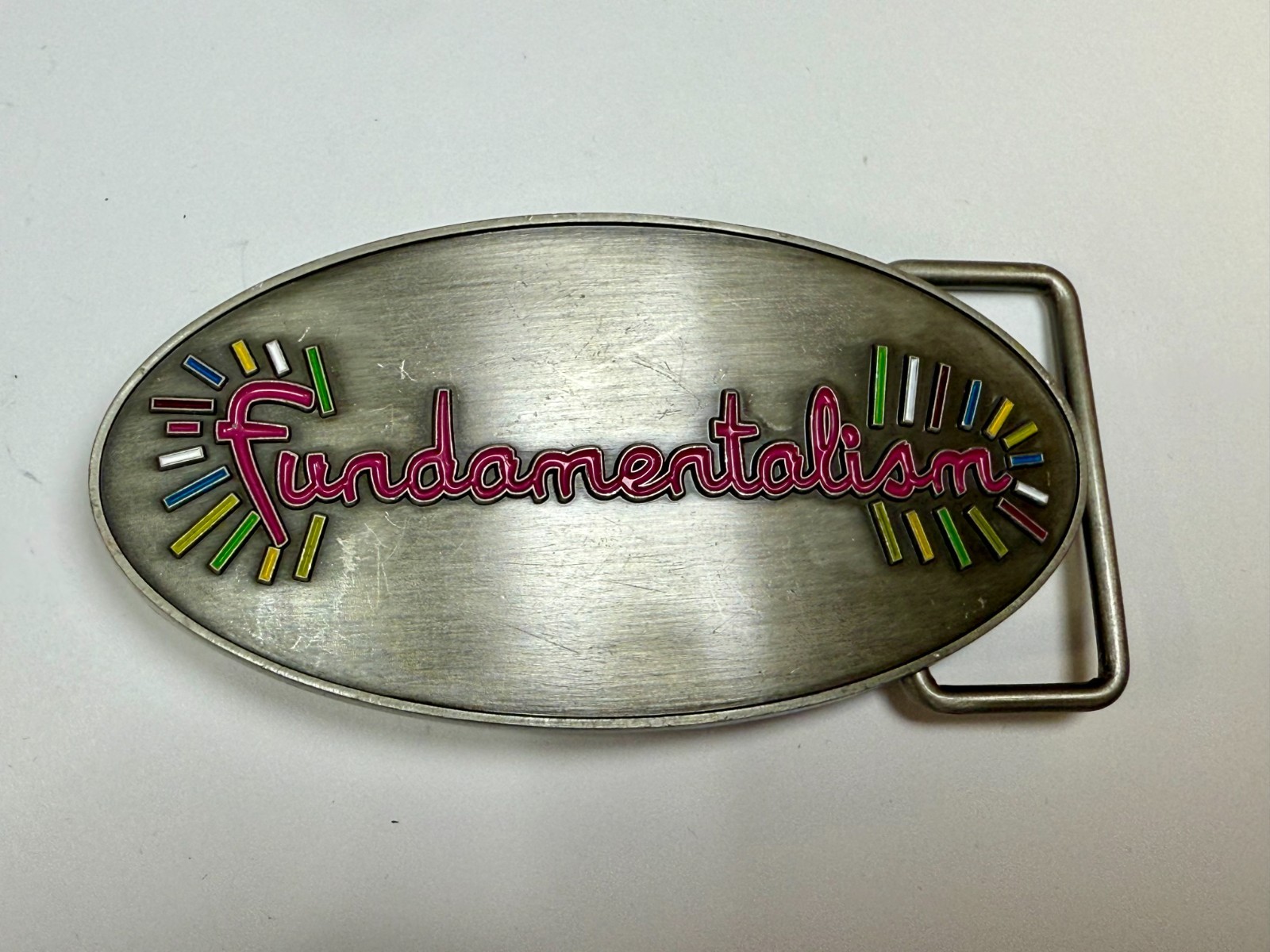 Custom Fundamentalism Spelled Out Statement Silver Color 4&Prime; Wide Belt Buckle