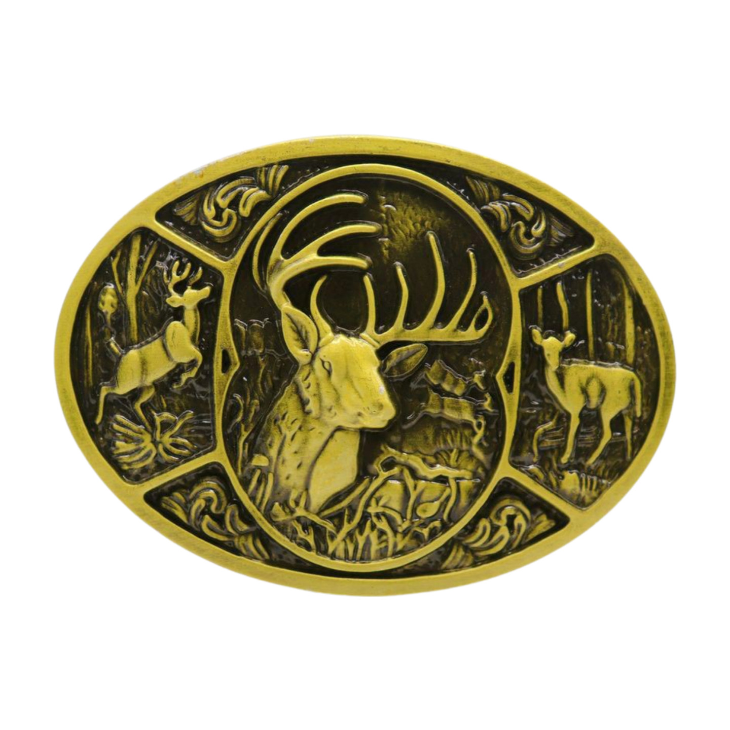 Men Dark Gold Metal Belt Buckle Deer Nature Western Fashion Accessory Day Night