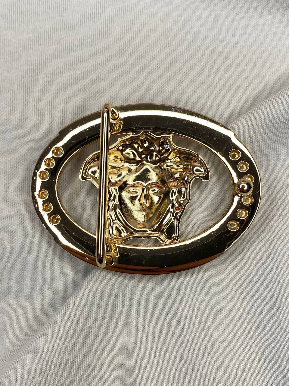 Gold Medusa Head Belt Buckle Greek Key Crystal Oval