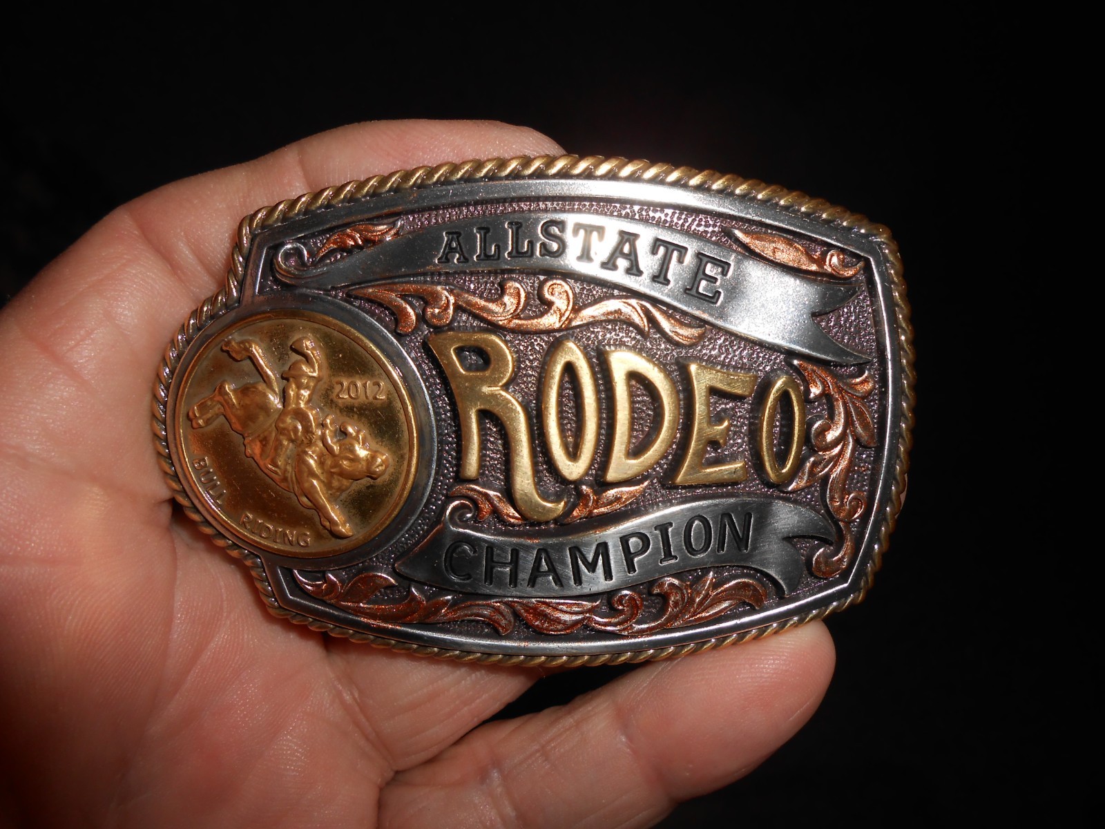 ALLSTATE RODEO BULL RIDING CHAMPION BELT BUCKEL 2012 Rosemont Illinois