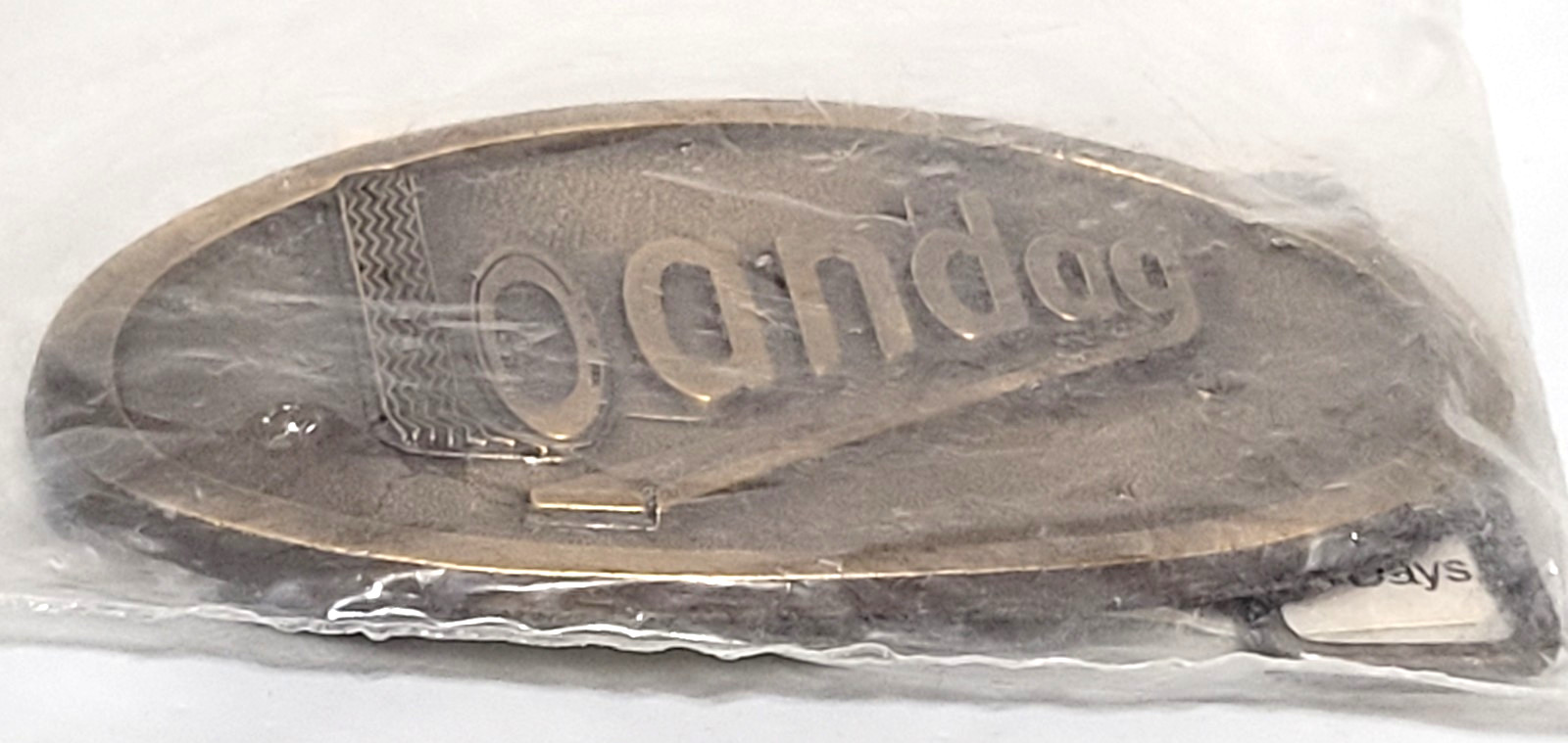 Vintage RJ Brass Bandag Belt Buckle, 3 5/8&Prime; X 1-7/8&Prime;, NEW IN PACKAGE !!!