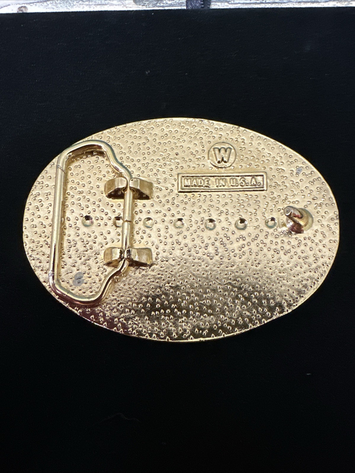Oval Horse Western Belt Buckle Black Metal Gold Tone Men’s Fits 1.5in -1.75