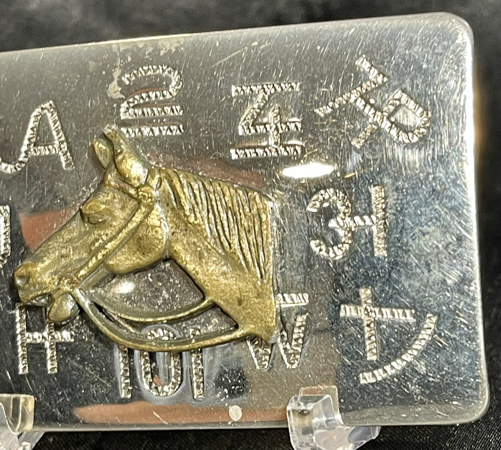 Vintage Western Horse Head on Branding Symbols Chambers Belt Co Belt Buckle USA