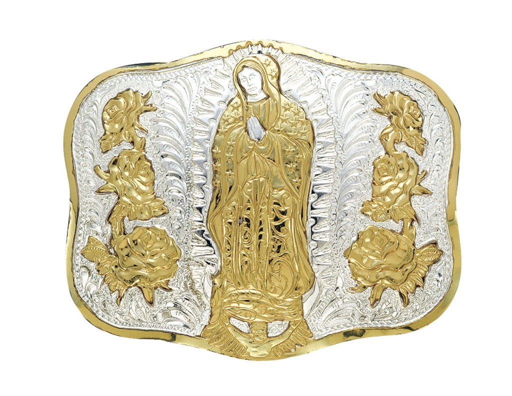 Crumrine Western Belt Buckle Virgin of Guadalupe Silver Bronze C11288