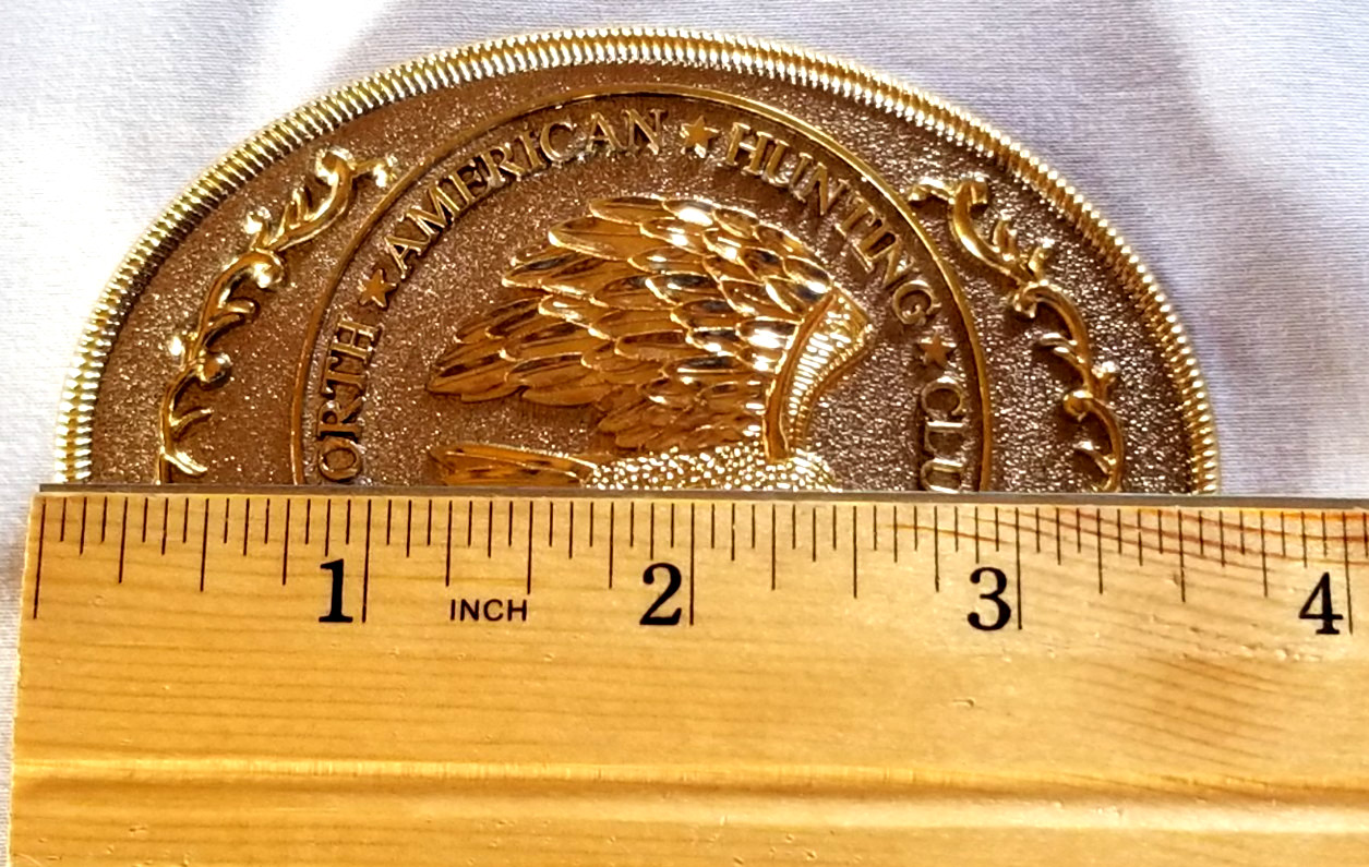 VTG North American Hunting Club Life Member Belt Buckle Gilt Ornate Eagle Oval