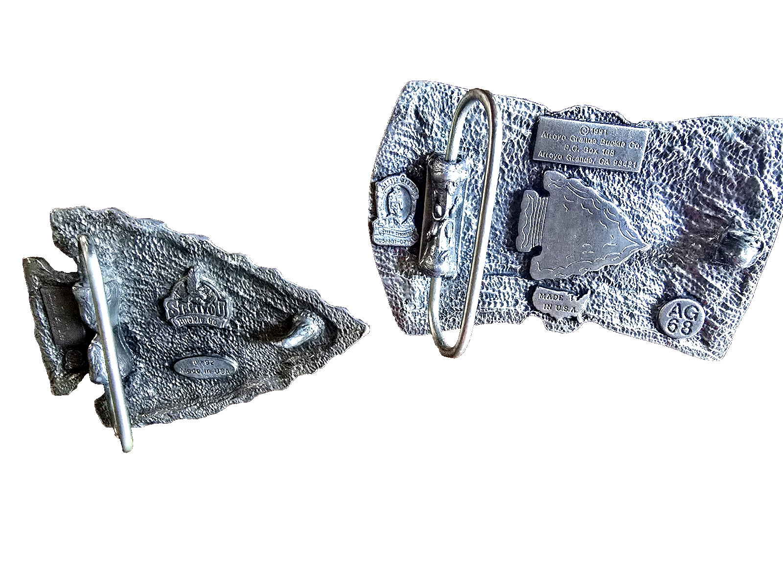 Vintage Arroyo Grande Pewter Arrowhead Native American Belt Buckles