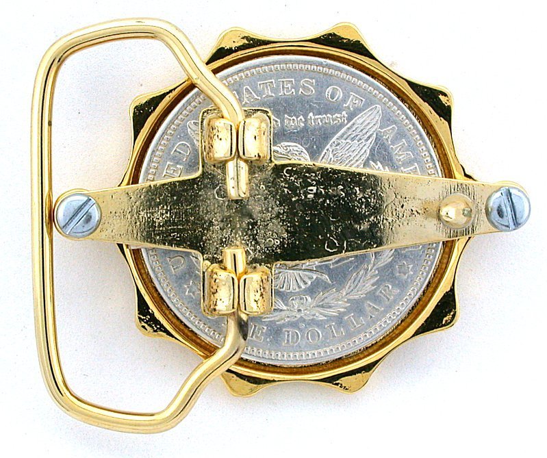 Gold Color REAL 1921 Morgan Silver Dollar Belt Buckle EPBB155