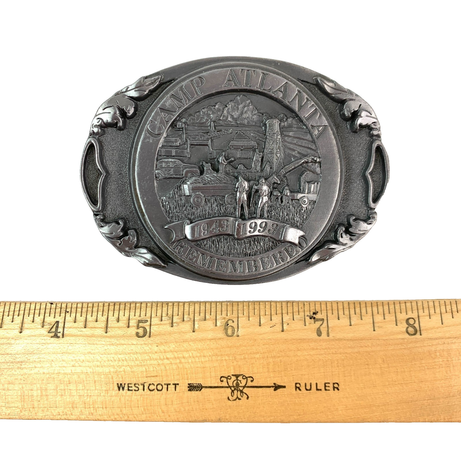 Vintage Camp Atlanta Remembered 1943-1993 3D Metal Belt Buckle #54 Dart