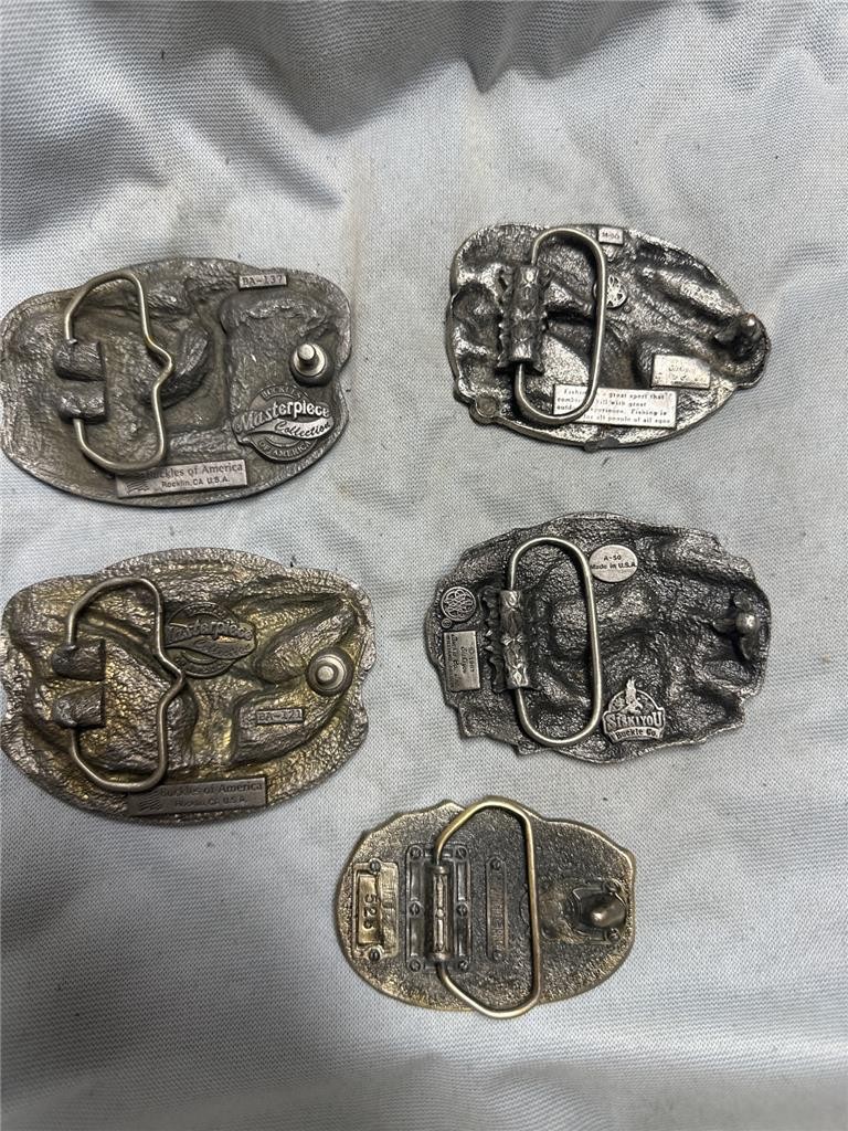 Five Vintage I&rsquo;d Rather Be Belt Buckles, Fishing, Duck Hunting, Deer Hunting,