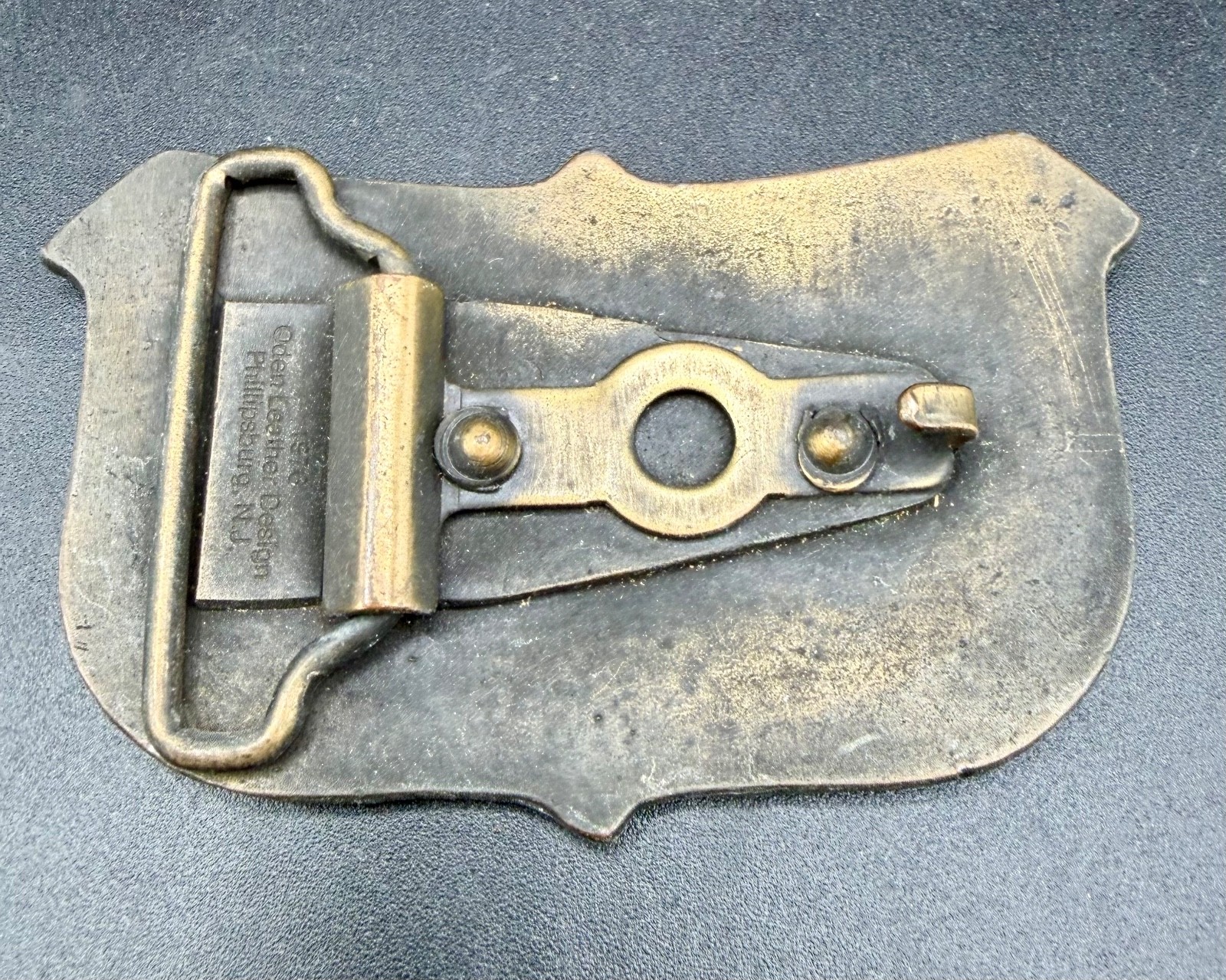 Vintage 1976 Oden Leather Design Brass CB Operator Belt Buckle Trucker Western