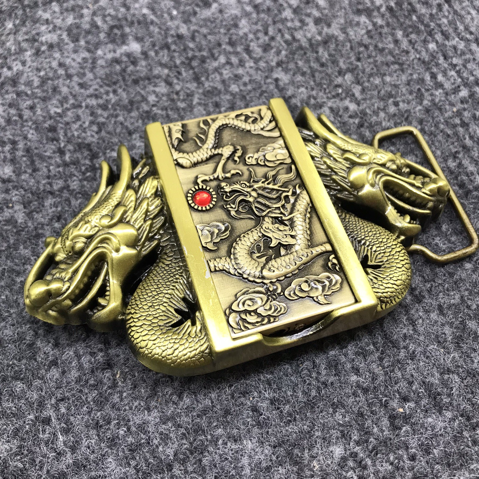 Antique Brushed Dragon Head Belt Buckle with Lighter, Stock in US