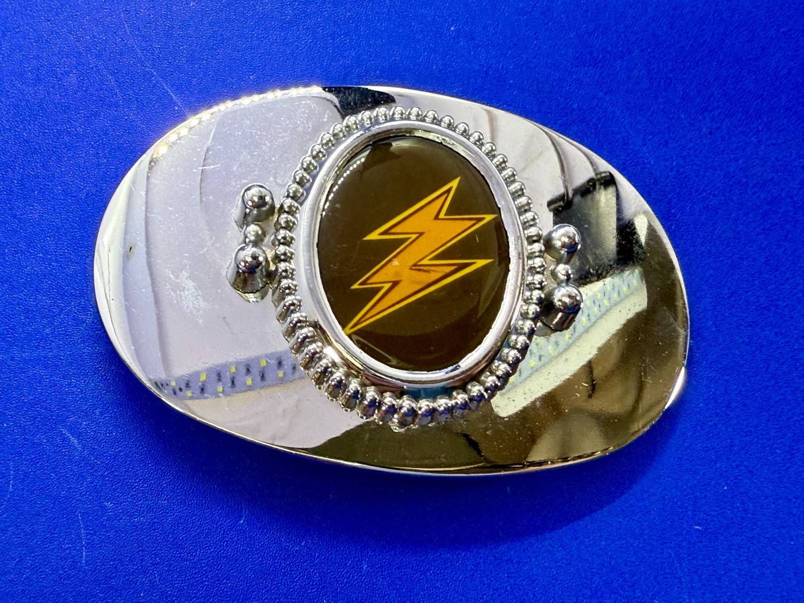 Lightning Bolt Strike Electric Shock Flash Cabochon On Reflective Belt Buckle