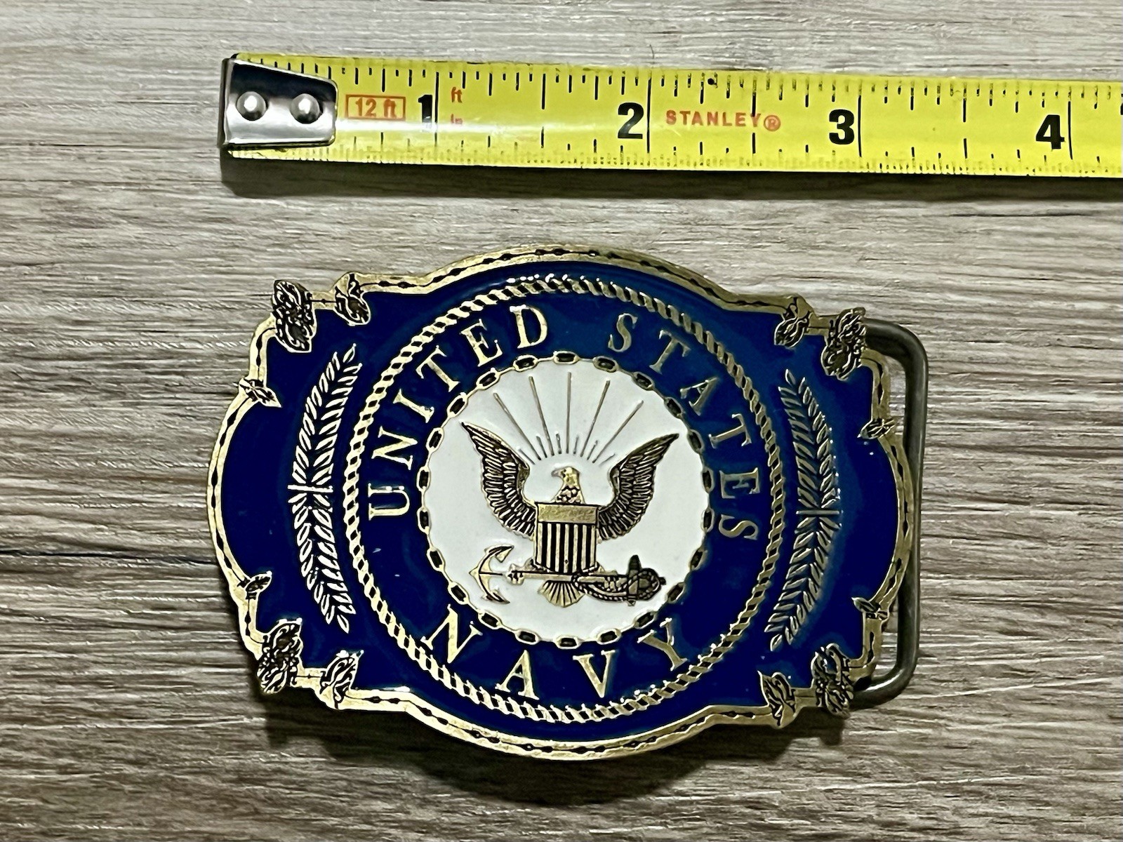 Vintage United States Navy Brass Belt Buckle EEInc 1999 Blue Enamel Made In USA