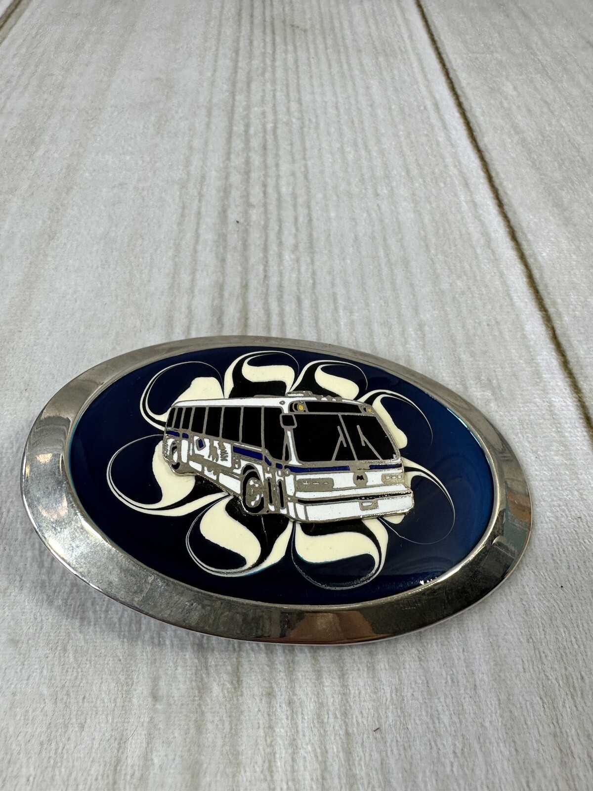 Bus Enamel belt buckle Blue White Transportation Drivers