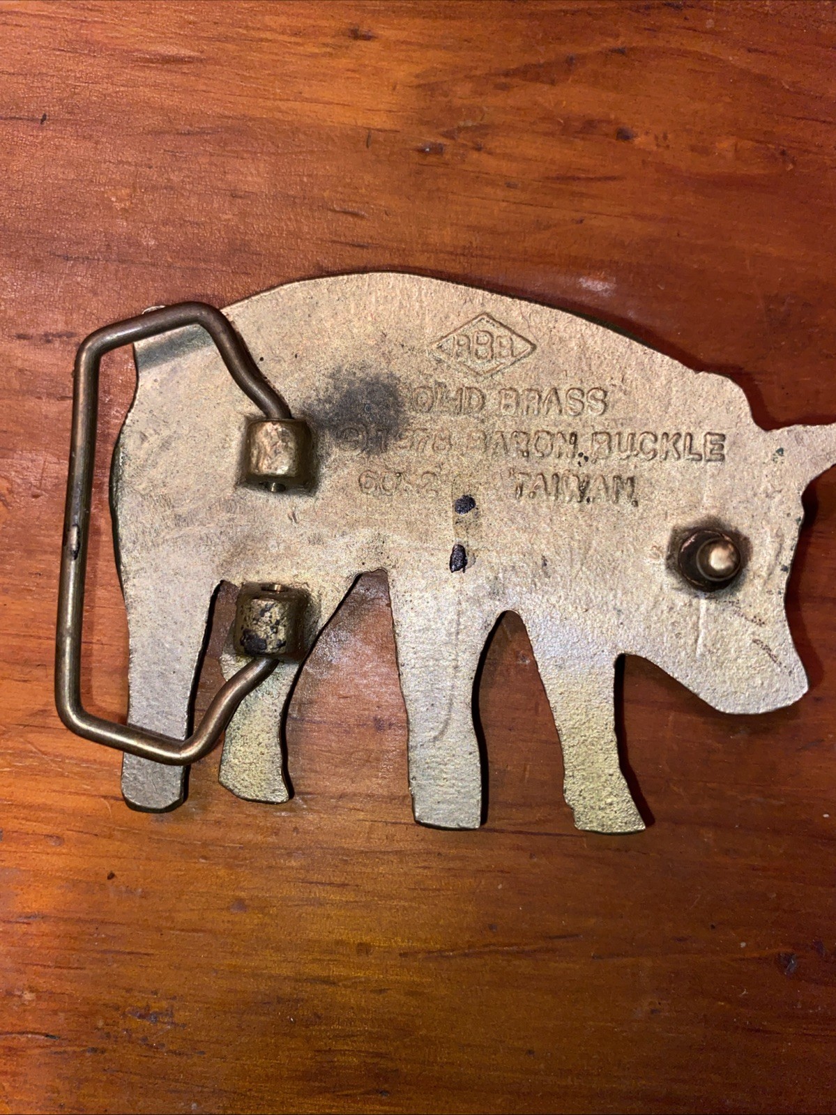 Vintage 1978 Baron Solid Brass Pig Belt Buckle