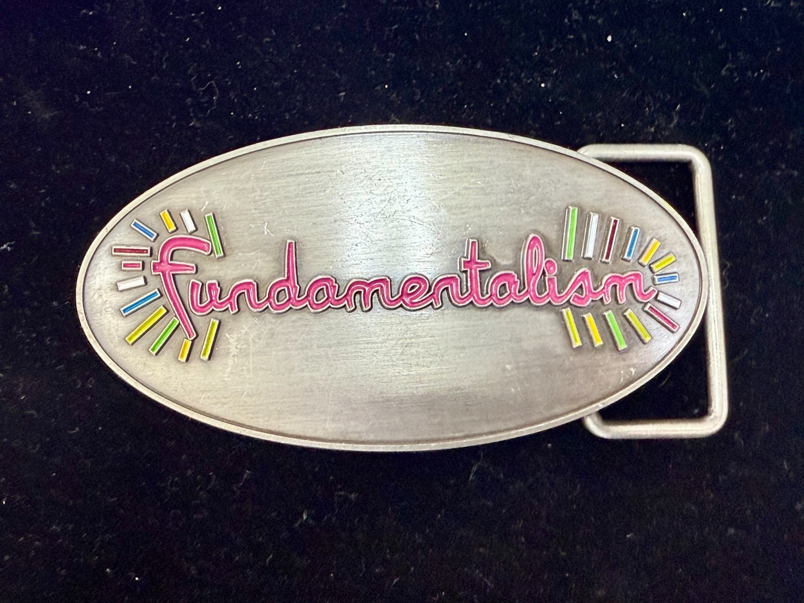 Custom Fundamentalism Spelled Out Statement Silver Color 4&Prime; Wide Belt Buckle