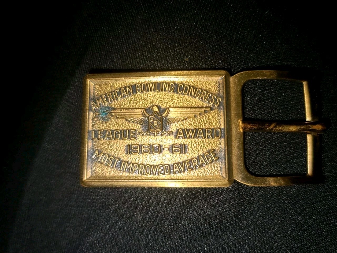 Vtg 1961 Usa Bowling Congress League Award Belt Buckle Most Improved Average