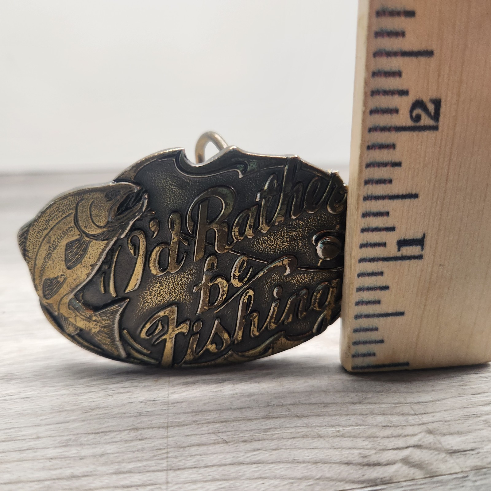 I&rsquo;d Rather be Fishing 1985 Great American Brass Metal Belt Buckle