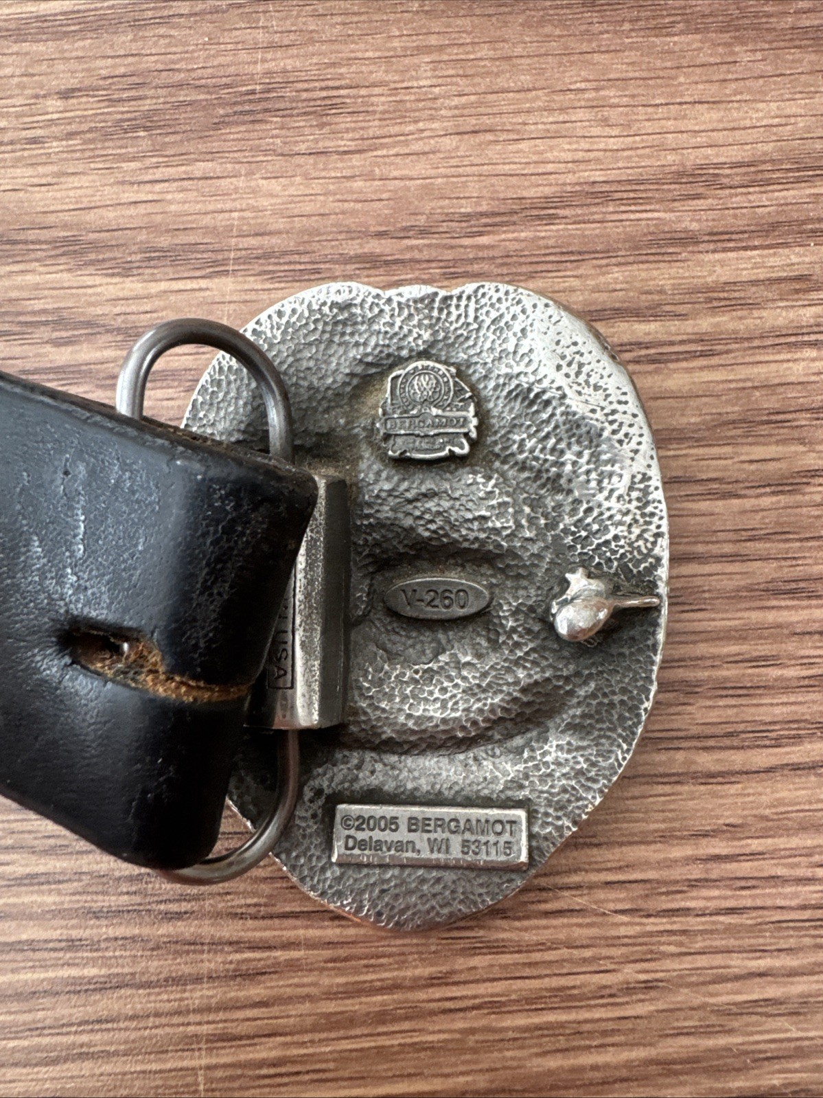 SUPPORT OUR POLICE BADGE BELT BUCKLE BERGAMOT PEWTER & ENAMEL US MADE Vtg