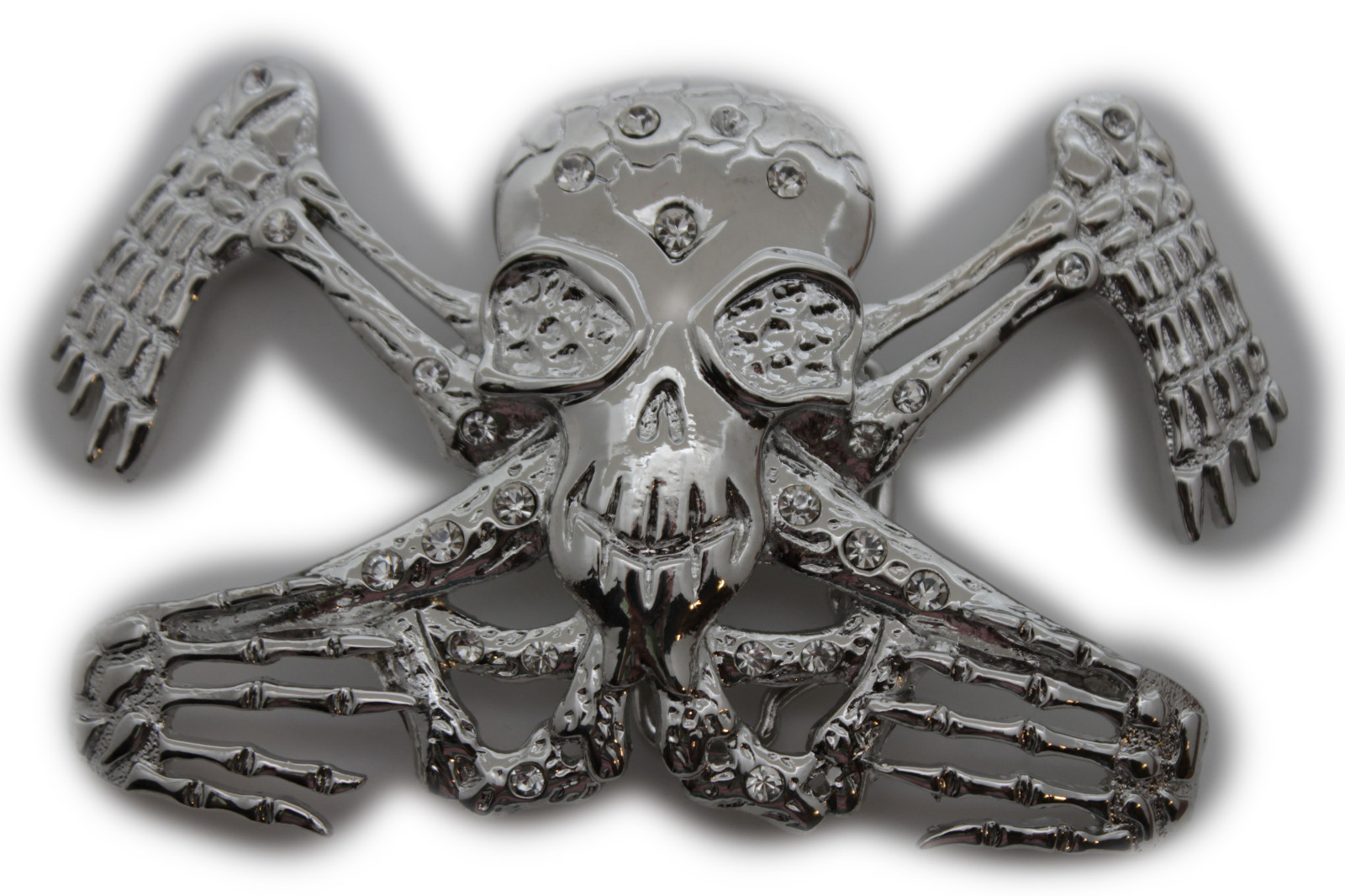Men Western Belt Buckle Silver Metal Bling Skeleton Skull Big UFO Goth Emo