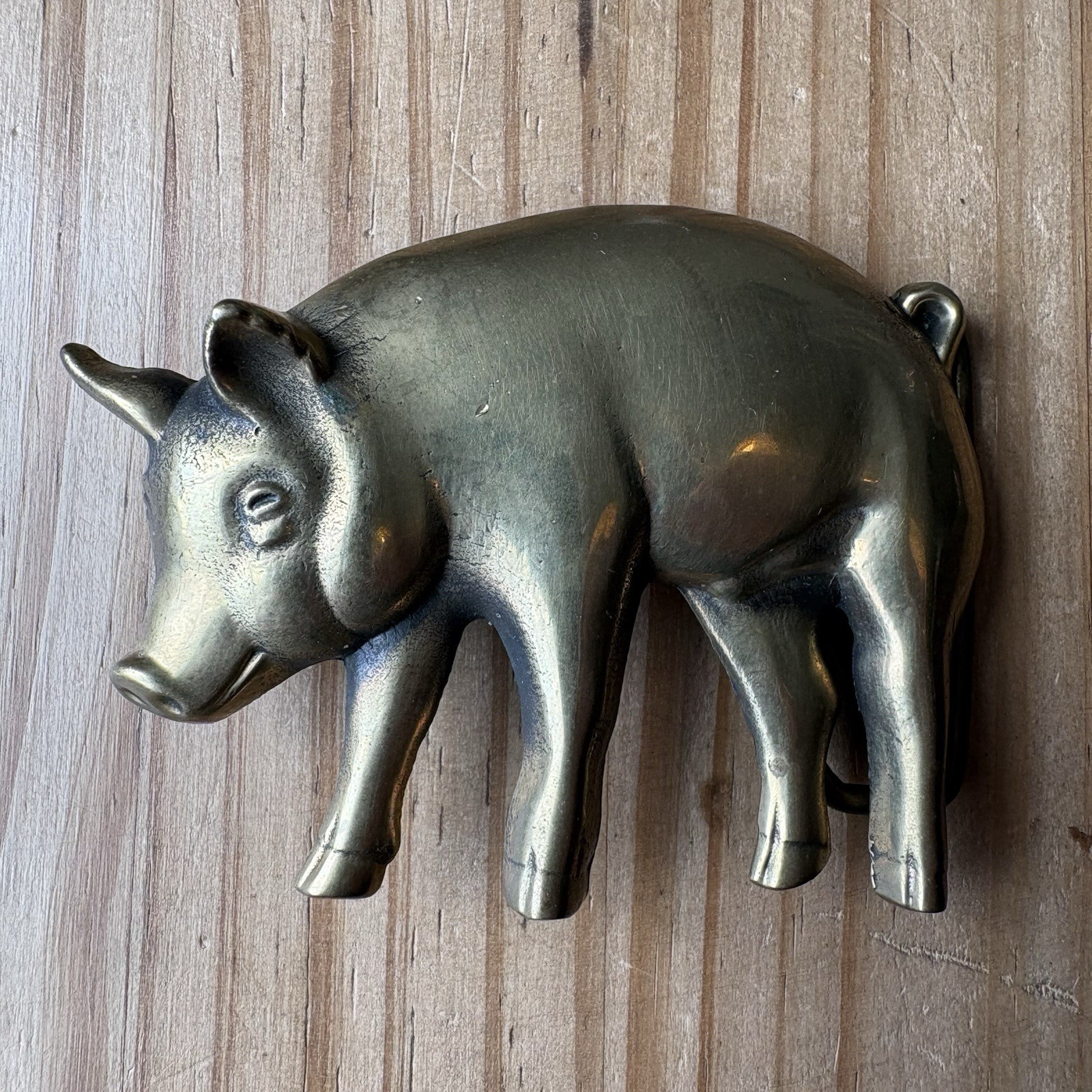 Vintage 1978 Baron Buckle Solid Brass Pig Belt Buckle Figural Hog Farming Swine