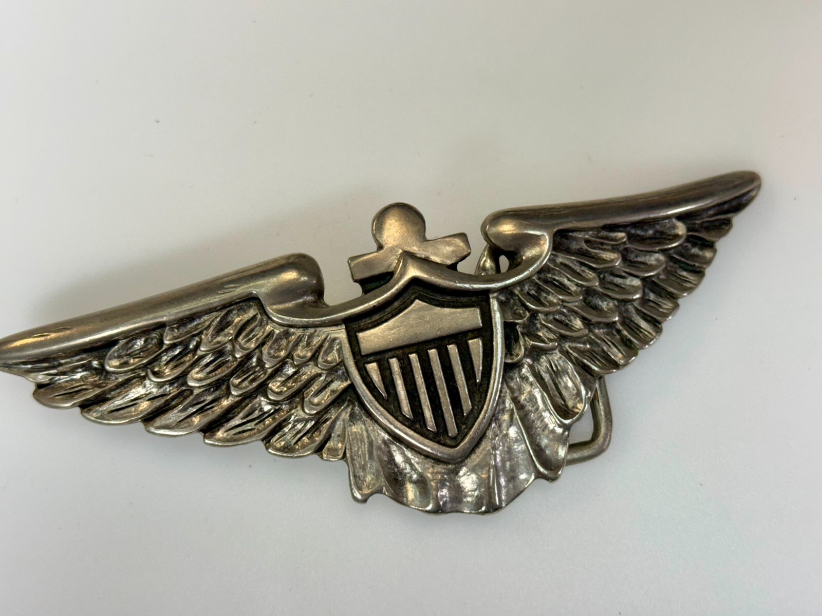 Large Military US Army Air Force? Aviator Badge Pilot Wings Shield Belt Buckle