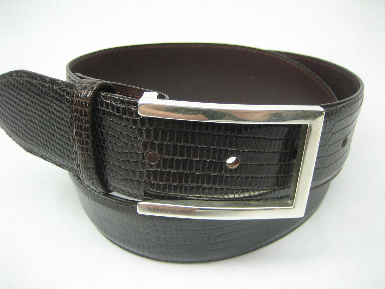 STERLING SILVER 925 SOLID LAILA BUCKLE.WITH GENUINE LIZARD 1.5&Prime; BELT MADE IN USA