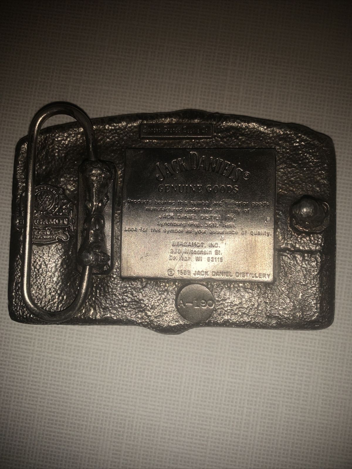JACK DANIELS OLD NO. 7 OLD TIME TENNESSEE WHISKEY BELT BUCKLE VTG. 1989 BERGAMOT