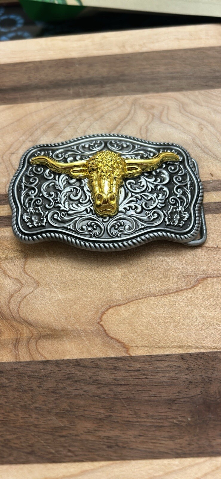 Western Flower Pattern Longhorn Bull Metal Belt Buckle