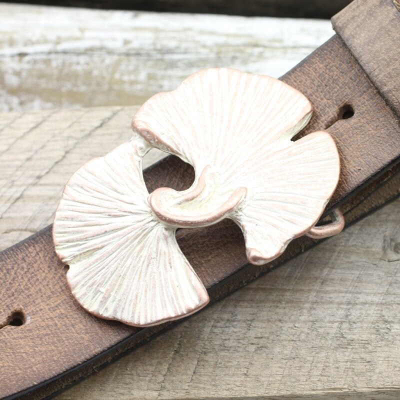 Gingko Leaves Belt Buckle, Rosepearl, Natural Metal Design with Gingko Leaves