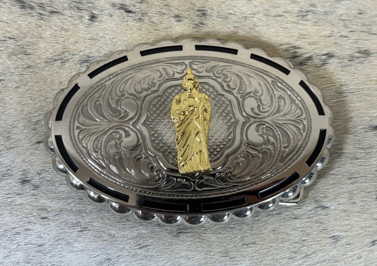 Mexican San Judas Charro Cowboy Belt Buckle Hebilla Vaquera Made In Mexico