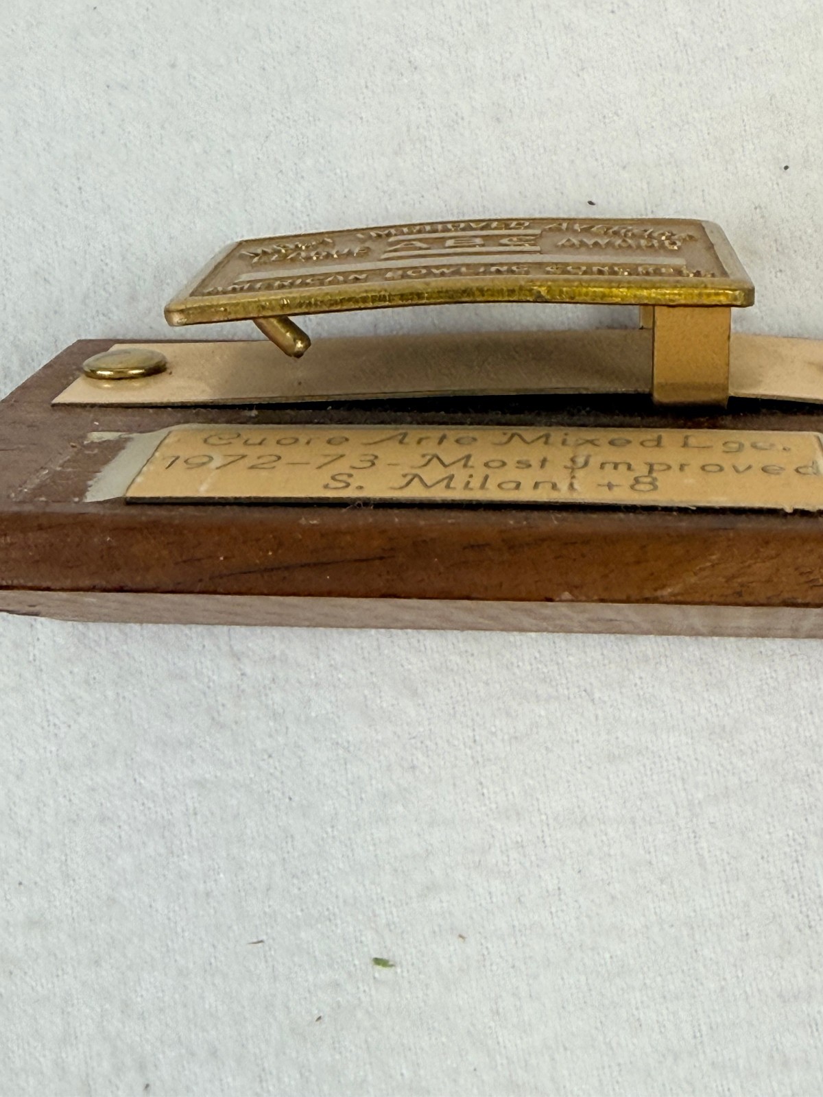 2 VINTAGE ABC AMERICAN BOWLING CONGRESS MOST IMPROVED AVERAGE BRASS BELT BUCKLE